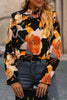 Black Floral Print Mock Neck Blouse