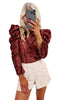 Burgundy Sequin Mock Neck Bubble Sleeve Top