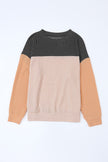 Black Color Block Long Sleeve Ribbed Loose Top