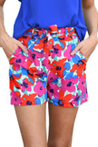 Rose Floral Print Belted Shorts