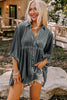 Dark Grey 3/4 Sleeve Tunic Babydoll Velvet Shirt