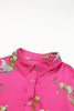 Rose Cheetah Animal Print Button Up Satin Shirt