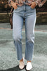 Light Blue Acid Wash Raw Edge Straight Jeans