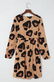 Leopard Print Button Front Bubble Sleeve Loose Knit Dress