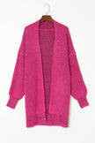 Pink Plaid Knitted Long Open Front Cardigan