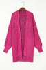 Pink Plaid Knitted Long Open Front Cardigan