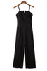 Black Spaghetti Straps Slit Leg Jumpsuit with Pockets