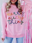 Peach Blossom Merry Every Thing Glitter Slogan Sweatshirt