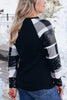 Black Sequin Plaid Patchwork Raglan Sleeve Top