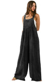 Black Textured Wide Leg Overalls