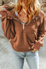 Brown Quarter Zip Kangaroo Pocket Hoodie