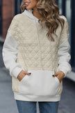 Beige Drop Shoulder Quilted Patchwork Kangaroo Pocket Hoodie