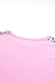 Pink Exposed Seam Leopard Splicing Plus Size Sweatshirt