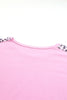 Pink Exposed Seam Leopard Splicing Plus Size Sweatshirt