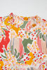 Orange Printed Floral Abstract Print Frilled V Neck Plus Size Blouse