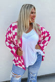 Bonbon Checkered Pattern Open Front Plus Size Cardigan