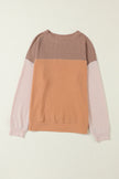 Khaki Color Block Long Sleeve Ribbed Loose Top