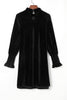 Black Velvet Frill Neck Long Sleeve Shift Dress