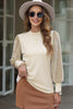 Apricot Leopard Print Long Sleeve Ribbed Knit Blouse