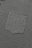 Gray Exposed Seam Patchwork Bubble Sleeve Waffle Knit Top