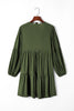 Green Lace Puff Sleeve Buttoned Tiered Ruffled Mini Dress