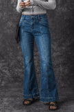 Blue High Waist Seam Stitching Pocket Flare Jeans