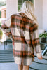 Brown Plaid Print Flap Pockets Long Shacket