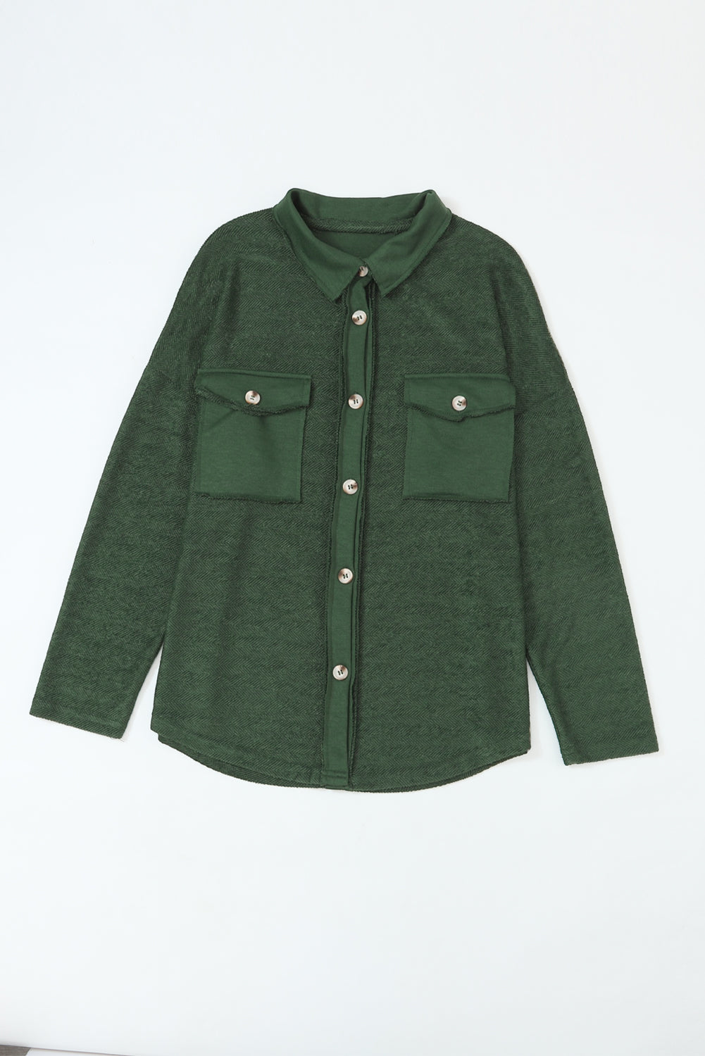 Green Contrast Flap Pockets Relaxed Shacket