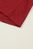 Red Sandalwood V Neck Center Seam Long Sleeve Tee