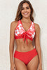 Fiery Red 3pcs Printed Crossed Top and A-line Skirt Bikini Set