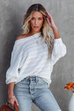 White 3/4 Dolman Sleeve Rib Knitted Sweater