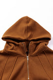 Brown Quarter Zip Kangaroo Pocket Hoodie