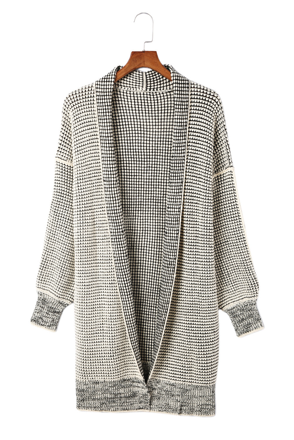 Apricot Plaid Knitted Long Open Front Cardigan