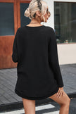 Black Waffle Knit High Slits Oversized Top