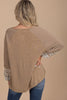 Light French Beige Floral Striped Patchwork Loose Long Sleeve Top