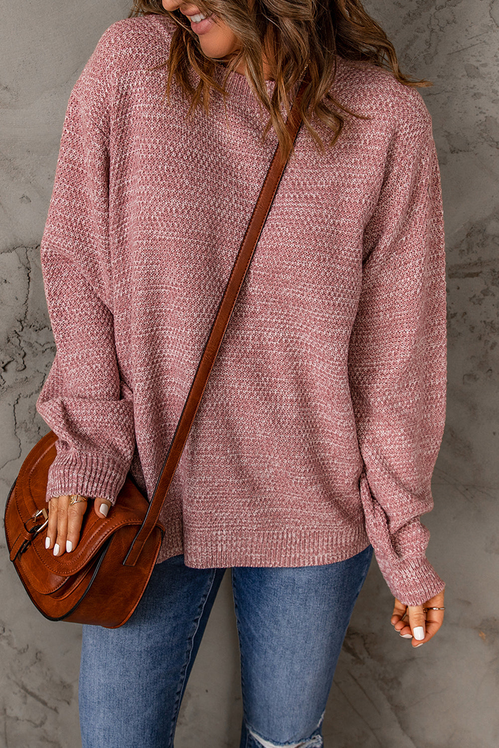 Pink Subtle Heather Knit Bishop Sleeve Sweater