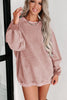 Pink Solid Ribbed Knit Round Neck Pullover Sweatshirt