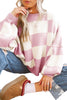 Pink Checkered Bishop Sleeve Sweater