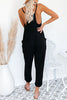 Black Textured Sleeveless V-Neck Pocketed Casual Jumpsuit