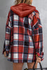 Fiery Red Hooded Plaid Button Front Shacket