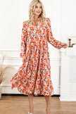 Multicolor Boho Floral Collared Long Sleeve Ruffled Dress