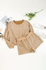 Khaki Piping Trim Long Sleeve Terry Shorts Set