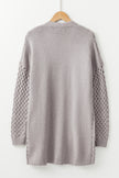 Gray Open Front Woven Texture Knitted Cardigan with Pockets