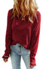 Fiery Red Textured Round Neck Long Sleeve Top