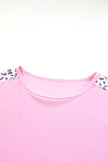 Pink Exposed Seam Leopard Splicing Plus Size Sweatshirt