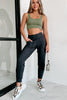 Black Exposed Seam High Waist Pocketed Joggers