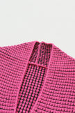 Pink Plaid Knitted Long Open Front Cardigan