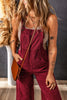 Fiery Red Solid Color Corduroy Wide Leg Bib Overalls