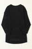 Black Waffle Knit High Slits Oversized Top