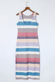 Multicolor Stripe Print Slit Maxi Tank Top Dress